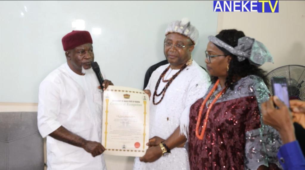 Gov Mbah Presents Certificate of Recognition To Traditional Ruler of Ogugu Ntu-Egbenese Ancient Kingdom